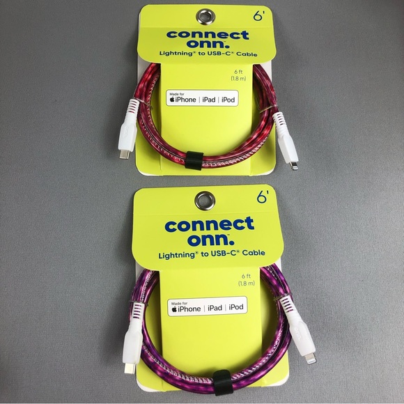 onn. 6’ Fashion Cable USB Lightning Cable with Cable Management 2pck - Picture 2 of 6